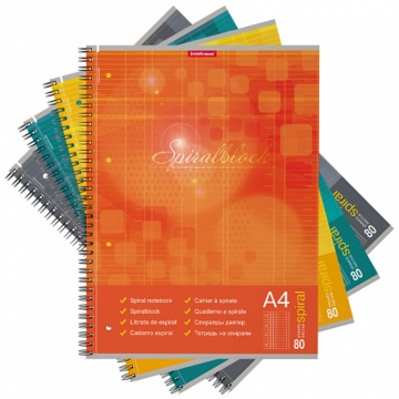 Тетрадь общая на спирали ErichKrause Spiralblock, А4, 80 листов, клетка, перфорация, микроперфорация