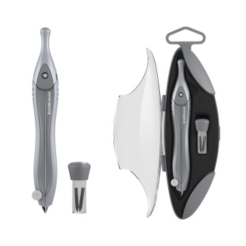 Готовальня ErichKrause Classic, (металлический циркуль и сменные грифели), пенал, серый