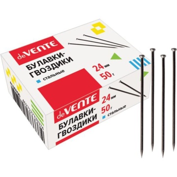 Булавки офисные, L24 мм, 50 гр.,гвоздики,  карт.уп.