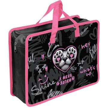 Папка А4 (335*260*100) с ручками, молния, пластик" У меня лапки"