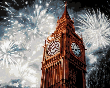 Картина по номерам на холсте со светодиодами 40*50см "Фейерверк над Биг-Беном"