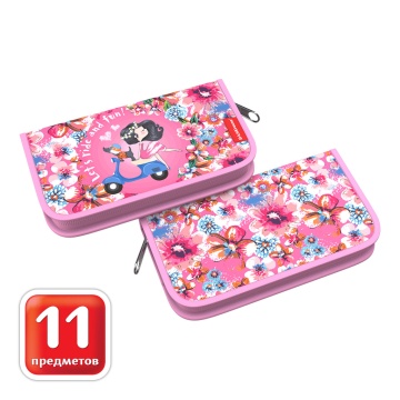 Пенал-книжка с наполнением ErichKrause 110x205x25мм Flower Scooter