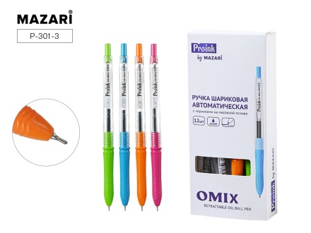 Ручка шар. MAZARI автомат "Omix" синяя, масл.осн., игольч.након., 0,7мм, смен.стерж. 113мм*