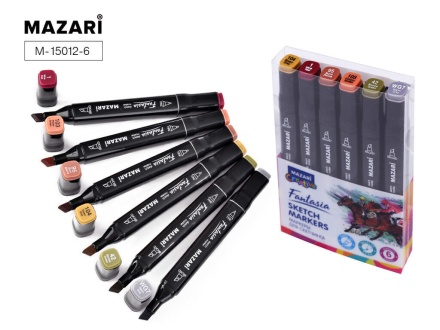 Набор маркеров для скетчинга   6цв. FANTASIA. Wood colors, двусторон., 2,5-6,2мм