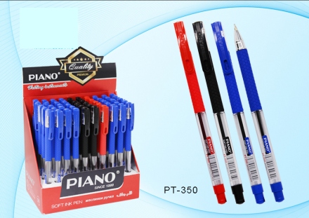 Ручка шариковая: на масляной основе: "Piano";  пластиковый прозрачный корпус, резиновый держатель, прозрачный колпачок с цветным клипом .в цвет чернил., красная..0,5 mm.