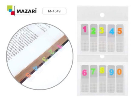 Закладки с клеевым краем. Набор. 5 блоков 44*12 мм по 20 л. Прозрачные с цифрами