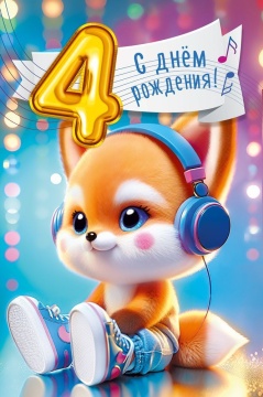 Открытка А5  "4 года. С Днем рождения!"