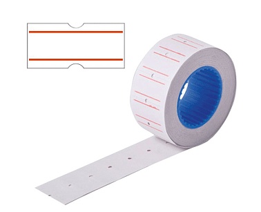 Этикет-лента 21*12 белая с красной полосой, прямая, 600 этикеток