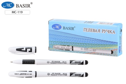 Ручка гелевая. Белый корпус, резин.держ. Колпачок с цв.вставкой, 0,5 мм. Чёрная