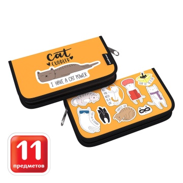 Пенал 1 отд. (205*110*25) молния, ткань, наполнение 11пр. "Funny Kittens"