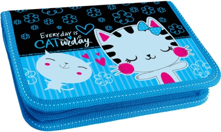 Пенал 1 отд. с 2-мя откид.пл. (205*140*46) молния, ткань "Любимые котята"