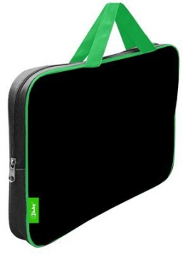 Папка А4 (350*265*40) с ручками, молния, ткань "Чёрный-салатовый"