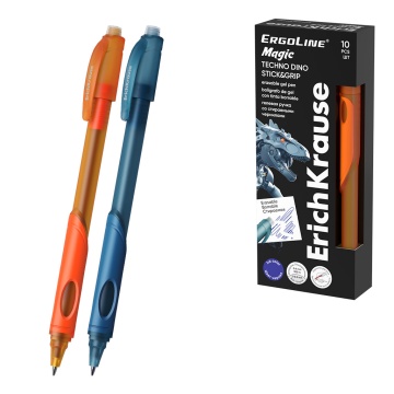 Ручка гелевая сo стираемыми чернилами ErichKrause ErgoLine Magic Stick&Grip Techno Dino 0.5, цвет ч