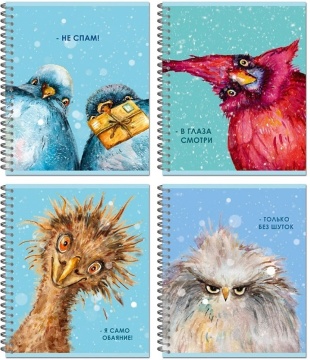 Тетрадь А5  96л кл. гребень Полином "Птицы" УФ-лак, 4 дизайна, БЕЗ ПОЛЕЙ*