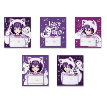 Тетрадь 12л линейка блест "Space Anime" ассорти (5диз) 60г.м2 ERICH KRAUSE 60539