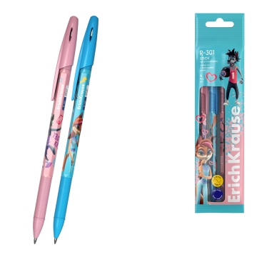 Набор из 4 ручек шариковых ErichKrause R-301 Stick Ну, Погоди! Каникулы для девочки 0.7, цвет чернил