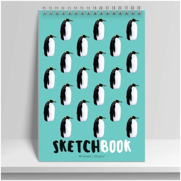 Скетчбук А5+  80л., гребень, 100гр/м2 "Пингвины" тв.обл*