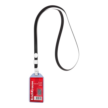 Бейдж вертикальный в комплекте с лентой ErichKrause размер вставки 54х85 мм, прозрачный, цвет ленты