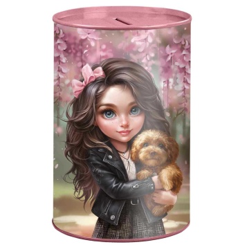 Копилка металлическая "Брюнетка с собачкой" 15,7*10*10см