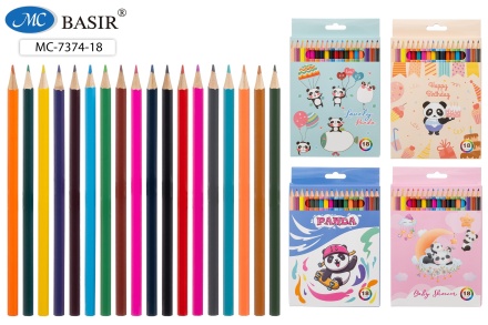 Карандаши цветные  "ПАНДА"; деревянные, 18 цв.