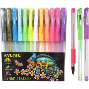 Набор гелевых ручек deVENTE 12цв. "Moonlight" 0,8мм, флуор., в пласт.кор., держатель