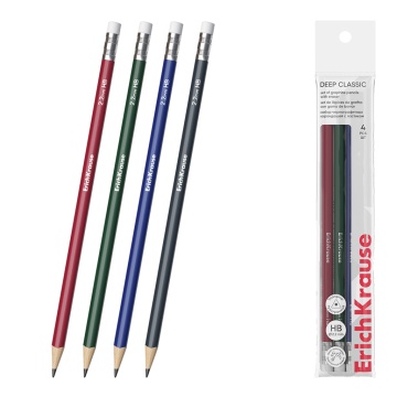 Набор из 4 чернографитных карандашей ErichKrause Deep Classic triangular, трехгранных, с ластиком, H