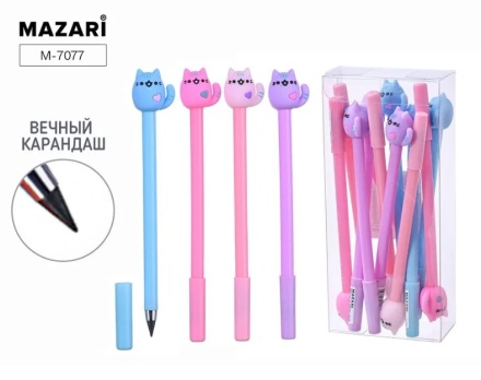Карандаш вечный. КОТИКИ. 4 цвета корпуса ассорти