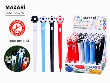 Ручка шар. автомат. "Мячи" синяя, с подсветкой, 0,7мм