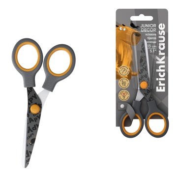 Ножницы ErichKrause Juinior Decor Happy Capy с принтом на лезвиях, 13см (в блистере по 1 шт.)