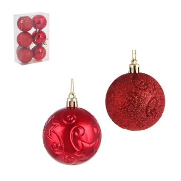 Набор елочных шаров 6 см, 6 шт., красный, пластик