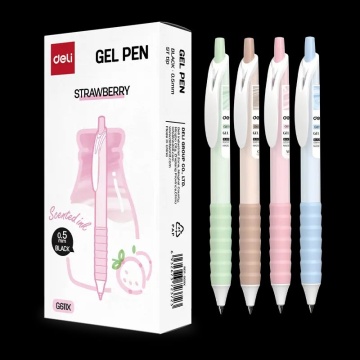 Ручка гелевая  Deli автомат черная, 0,5мм, силик.грип, аромат.чернила клубника