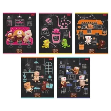 Тетрадь А5 48л кл. Hatber "Кофейные коты" 5 диз.в спайке