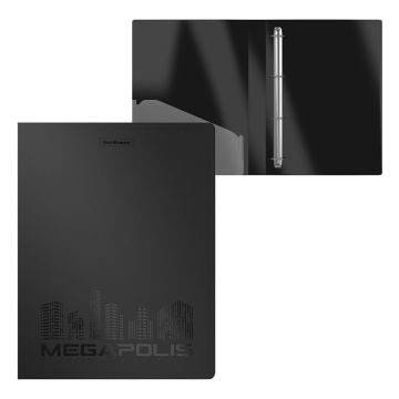 Папка на 4 кольцах пластиковая ErichKrause MEGAPOLIS, 24 мм, A4, черный (в пакете по 4 шт.)