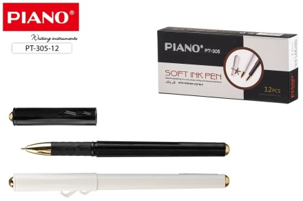 Ручка шариковая. PIANO. На масляной основе. Цв.пластик.корпус, белый и чёрный. Золотистый наконечник. Синяя