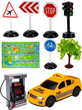 Машинка инерционная 10 см светофор,дор. знаки,заправка,карта,желтый