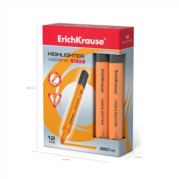 Маркер для выделения текста ErichKrause VisioLine V-17 Неон, цвет чернил оранжевый (в коробке по 12