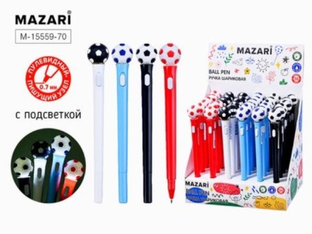 Ручка шариковая с подсветкой. МЯЧИ. 0,7 мм. Пластик.корпус. Ассорти. Синяя