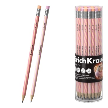 Чернографитный карандаш пластиковый ErichKrause Prima Cat, круглый, с ластиком, НВ (в тубусе по 42 ш