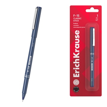 Ручка капиллярная ErichKrause F-15 Stick Classic 0.6, цвет чернил черный (в блистере по 1 шт.)