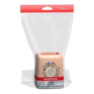 Подставка настольная пластиковая ErichKrause Форте, Полевые цветы, розовая с персиковой вставкой