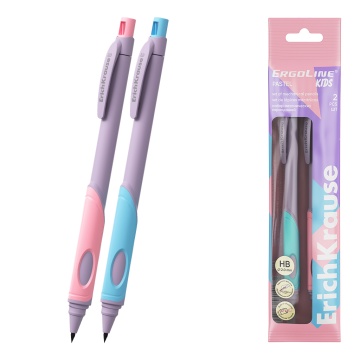 Набор из 2 механических карандашей ErichKrause ErgoLine Kids Pastel 2.0 мм, с точилкой, НВ (в пакет