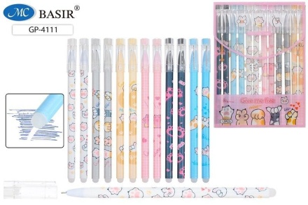 Ручка гелевая стираемая. "ЛАПКИ". Цветн. с рисунком корпус Аассорти. 0,5 mm; синяя, в пластиковом блистере.