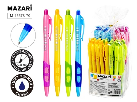 Ручка шар. MAZARI автомат "Mellow" синяя, масл.осн., 0,8мм, грип, смен.стерж. 108мм