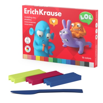 Пластилин 16цв 288гр. Erich Krause Jolly Friends со стеком