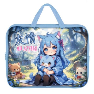 Папка для тетрадей. А4, на молнии, широкая боковина, текстиль "Аниме Малышка" (350*365*65 мм)