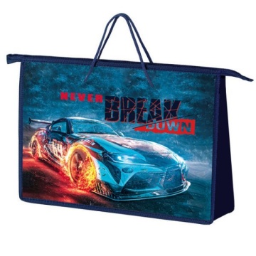 Папка А4 (340*245*75) с ручками, молния, пластик "Fire car"