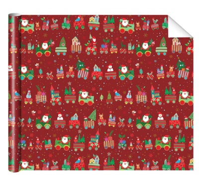 Бумага упаковочная 70*100см "Поезд" красная