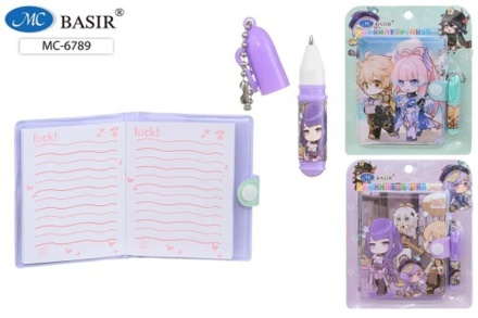 Блокнот детский+мини ручка. "АНИМЕ". Блокнот на кнопке. 14,5*12см.
