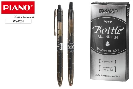 Ручка гелевая автоматич. "Piano Bottle". Прозр.корпус с насечкой. Чёрная