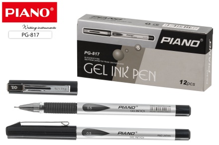 Ручка гелевая. PIANO. Серебристый корпус, цв.колпачок. Игольчатый наконечн. 0,5 мм. Чёрная
